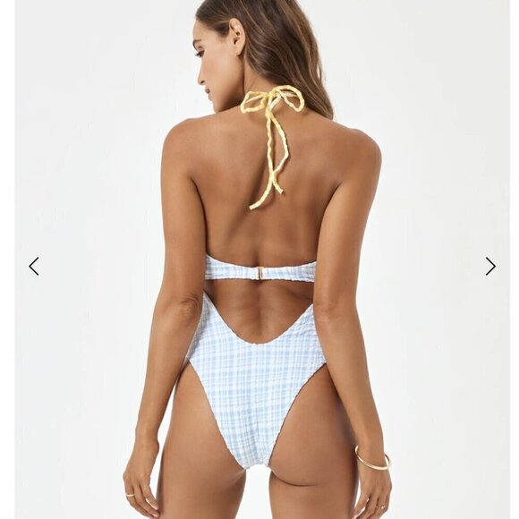 L*Space Rizzo seersucker blue and green and white swim suit xsmall - Picture 5 of 10